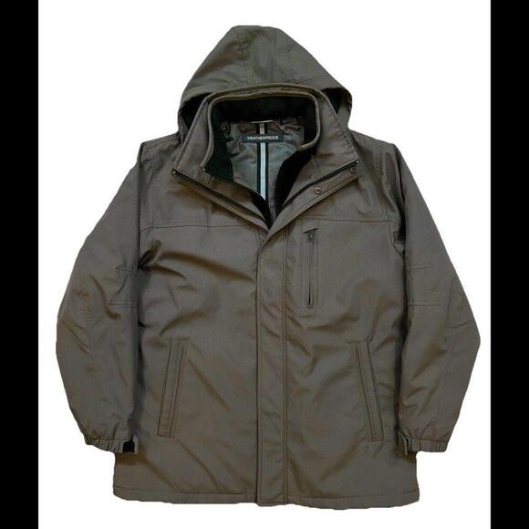 Weatherproof Men's Ultra Tech Removable Fleece Lined Hooded Jacket Large Green - Picture 1 of 15